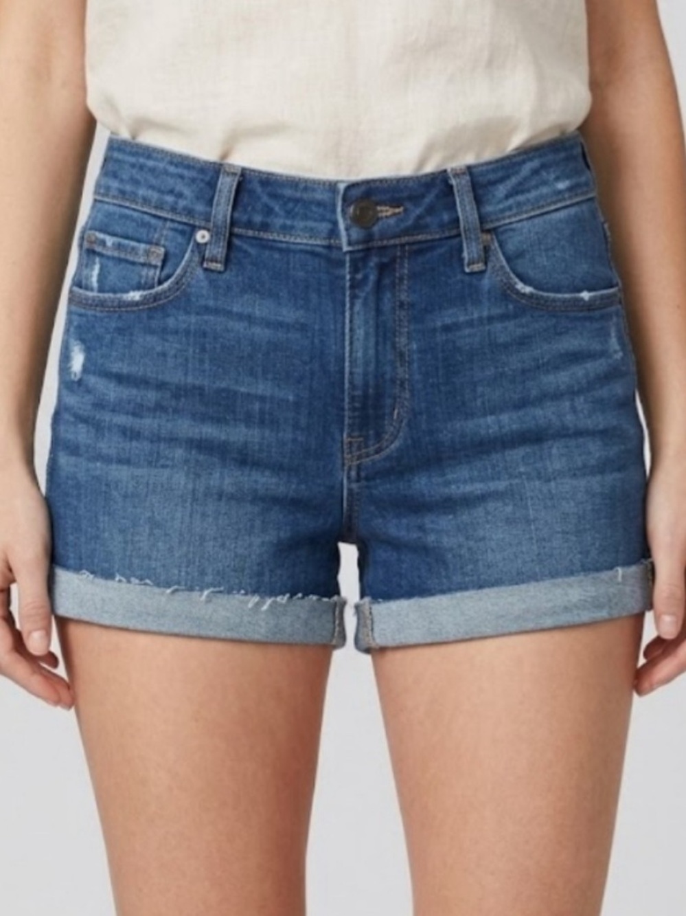 PAIGE Medium Blue Rolled Cuff Denim Jimmy Jimmy Shorts Size 30